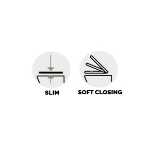 Caratteristiche del sedile WC t.b.t.: Design slim e chiusura ammortizzata.