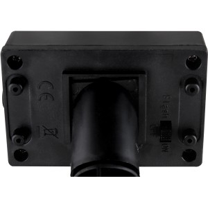 Dettaglio del pannello solare della catena luminosa a LED Globo, plastica grigio-argento, con interruttore per la modalità flash.