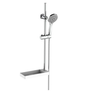 Colonna doccia t.b.t. con doccetta, flessibile e mensola in cromo/bianco.