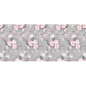 Tappeto da cucina Zerbini con motivo floreale di rose in rosa e grigio.