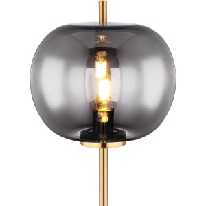 Globo lampada da terra Blacky I, 1 luce, ottone/vetro fumé. Lampada da terra di design per interni.