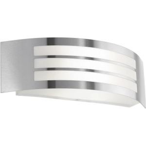 Moderna applique da esterno t.b.t. in acciaio inox con tre fessure di luce.