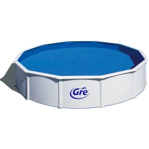 Piscina rotonda Gre Fidji in acciaio bianco, Ø 550 cm x 120 cm, con liner blu.