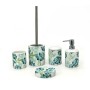 Set bagno t.b.t. con dispenser sapone, bicchiere, set WC e portasapone con motivo a foglie tropicali.