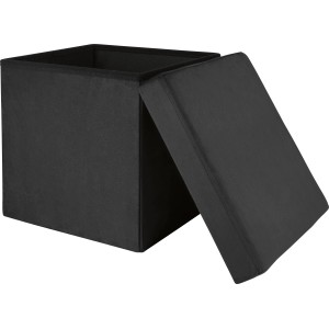 Sgabello pieghevole nero Midnight Mystery, 38x38x38 cm, con spazio contenitivo. Pouf da interno.