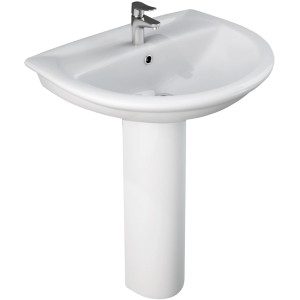 Lavabo bianco t.b.t. con rubinetto e colonna. Categoria Lavandini.