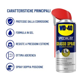Grasso spray a lunga durata WD-40 Specialist. Protezione dalla corrosione e alta adesione.
