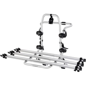 Portabiciclette argentato per il trasporto in auto.