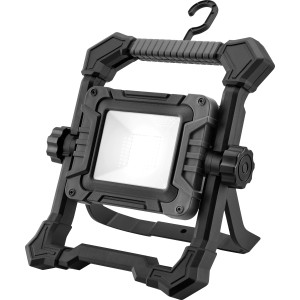 Faro da cantiere LED t.b.t. nero con maniglia e gancio.