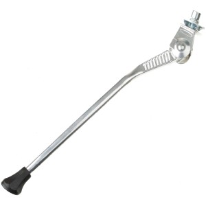 Cavalletto per bicicletta in metallo, color argento con piede nero.