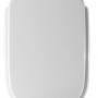 Sedile WC t.b.t. bianco con cerniere cromate, vista dall'alto.
