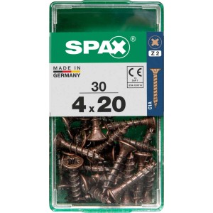 Viti per legno SPAX 4x20 mm, 30 pezzi in contenitore trasparente.