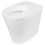 WC sospeso bianco (t.b.t.) per pulizia senza brida nel bagno.