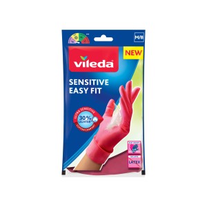 Guanti per uso domestico Vileda Sensitive Easy Fit, taglia M/8, senza lattice, rosa.