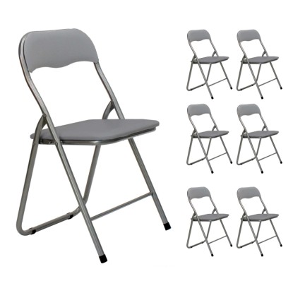 Set 6 sedie pieghevoli in acciaio imbottite Grigio 45x45x45/80 cm