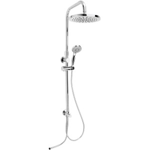 Colonna doccia cromata con soffione e doccetta per una doccia confortevole.
