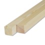 Listelli in legno grezzo piallato, colore chiaro, sezione quadrata.