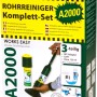 Set completo per la pulizia delle tubature Works Easy A2000, 3 pezzi con adattatore WC, manico e dose di pulizia.