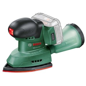 Levigatrice multifunzione a batteria Bosch EasySander 18V-8 verde con contenitore polvere, senza batteria.