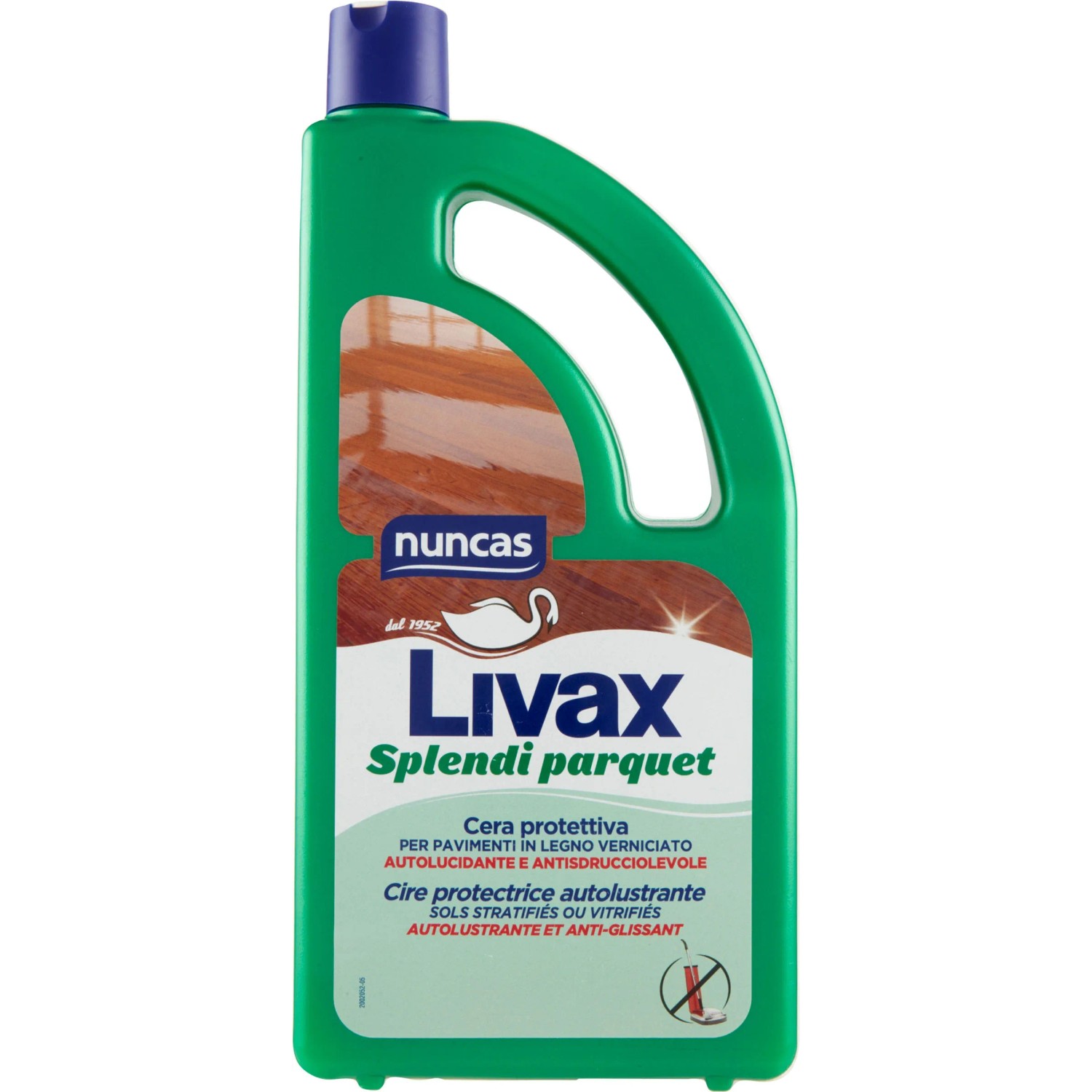 Livax Splendi parquet detergente in flacone verde per pavimenti in legno lucido.
