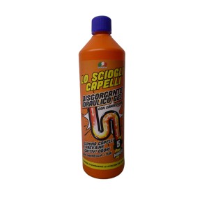 Flacone arancione di gel per la pulizia chimica dei tubi di scarico.