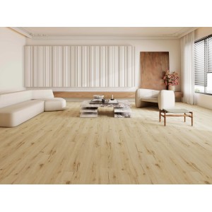 Pavimento vinilico chiaro t.b.t. posato in un soggiorno. Design d'interni decorativo e moderno.