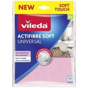 Panni Vileda Actifibre Soft Universal, confezione da 2, rosa. Ideali per la pulizia della casa.