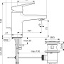 Disegno tecnico: Miscelatore lavabo Ideal Standard Ceraplan cromato H75 con dimensioni.
