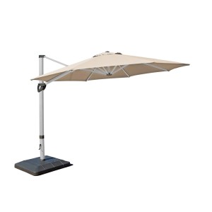 Ombrellone a braccio t.b.t. beige con base grigia.