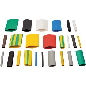 Guaine termorestringenti colorate per isolamento cavi, varie dimensioni.