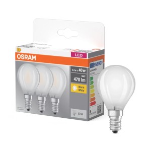Lampadina LED E14 opaca P404, 2.2W, 2700K, bianco caldo, in confezione e singola.