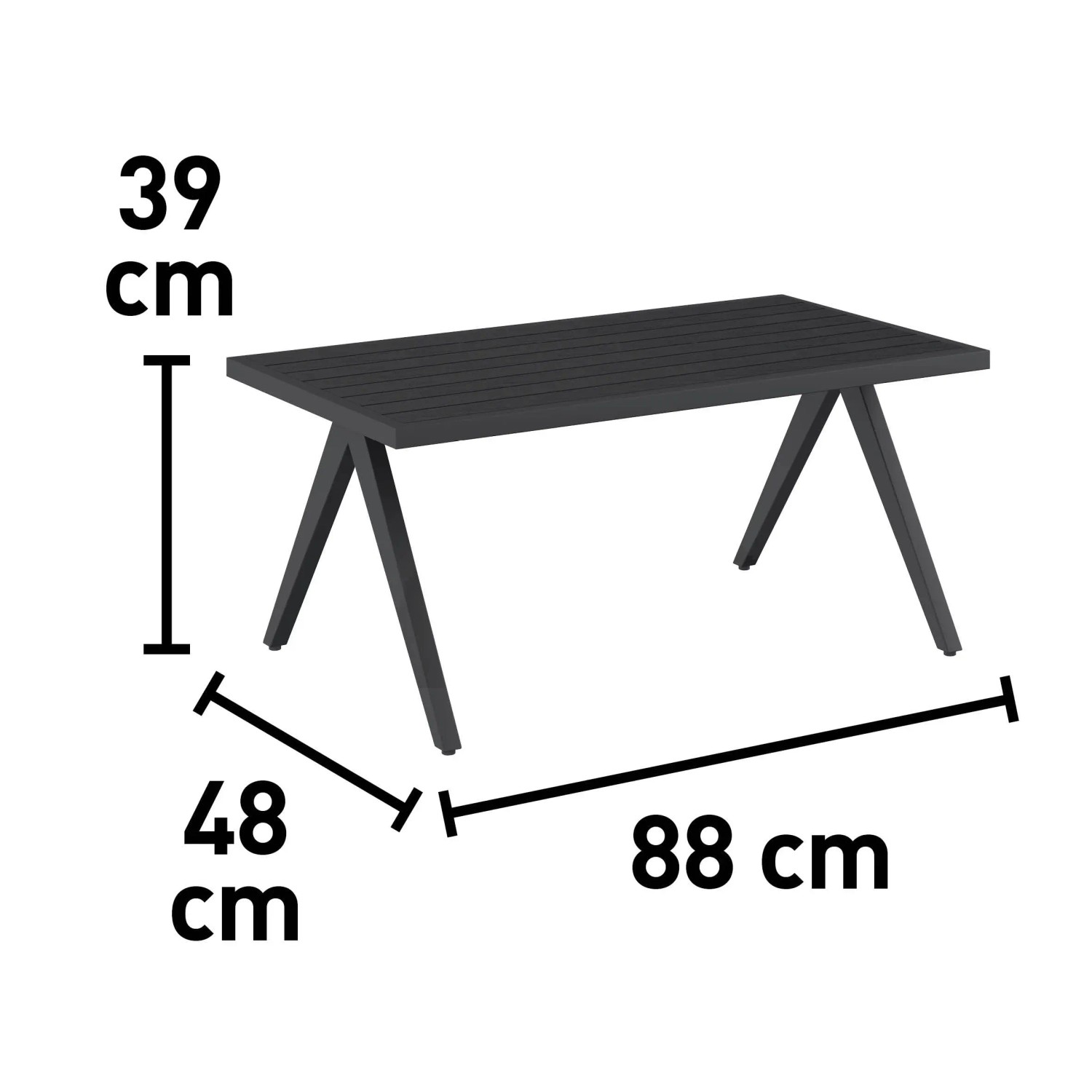 Dimensioni del tavolo da giardino t.b.t.: 88x48x39 cm. Ideale per set di mobili da giardino.