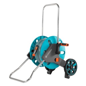 Carrello avvolgitubo con avvolgitore, ruote e maniglia. Ideale per l'irrigazione del giardino.