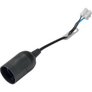 Portalampada nera con cavo e morsetti di collegamento.