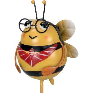 Figura decorativa da giardino ape con occhiali come divertente paletto per piante per aiuole e vasi.