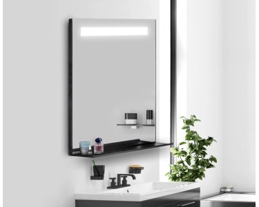 Specchio Led Carol con profilo nero con mensola metallo 60x80 cm