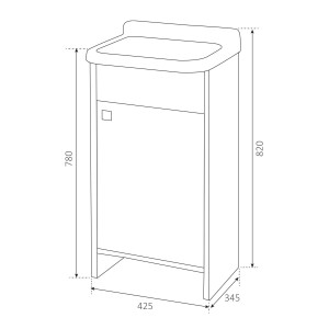 Schizzo di un lavabo t.b.t. con dimensioni. Lavatoi.