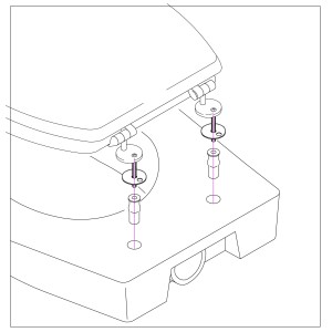 Esempio di montaggio per accessori WC: Fissaggio dei sedili WC con viti e tasselli.