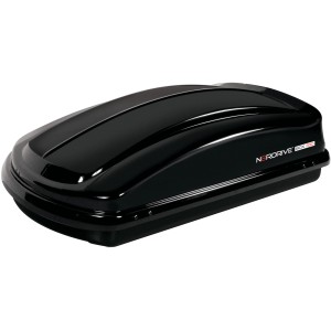 Box da tetto nera per trasporto auto, marca Nordrive.