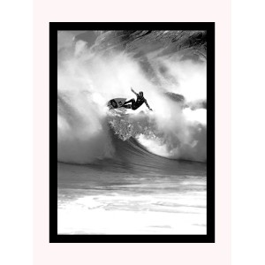 Quadri in bianco e nero: Surfer su un'onda alta incorniciato.
