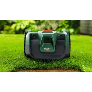 Robot tagliaerba Bosch VISIMOW18V-100 verde-nero su prato con sistema SmartVision.