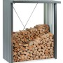 Biohort WoodStock 150 porta legna da ardere in grigio scuro metallizzato con legna.