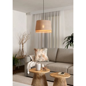 Lampada a sospensione Eglo Tabley, nera, Ø 38cm, con paralume in tessuto e bambù per illuminazione accogliente.