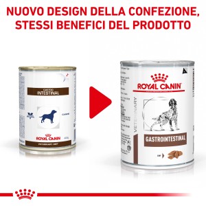 Royal Canin Gastro Intestinal cibo umido per cani, lattina, confronto design.