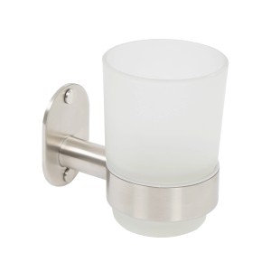 Portaspazzolini t.b.t. con supporto a parete in acciaio inox e vetro satinato.