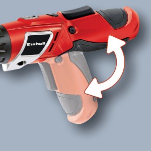Avvitatore a batteria Einhell TC-SD 3,6 Li con manico girevole e freccia che indica la rotazione.
