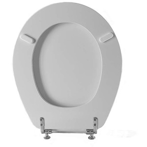 Sedile WC t.b.t. bianco con cerniere cromate.