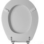Sedile WC t.b.t. bianco con cerniere cromate.