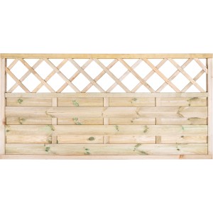 Pannello di recinzione in legno con motivo a rombi per il giardino.