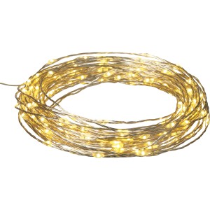Catena luminosa a LED in rame con 160 LED bianco caldo su filo argentato, 805 cm.